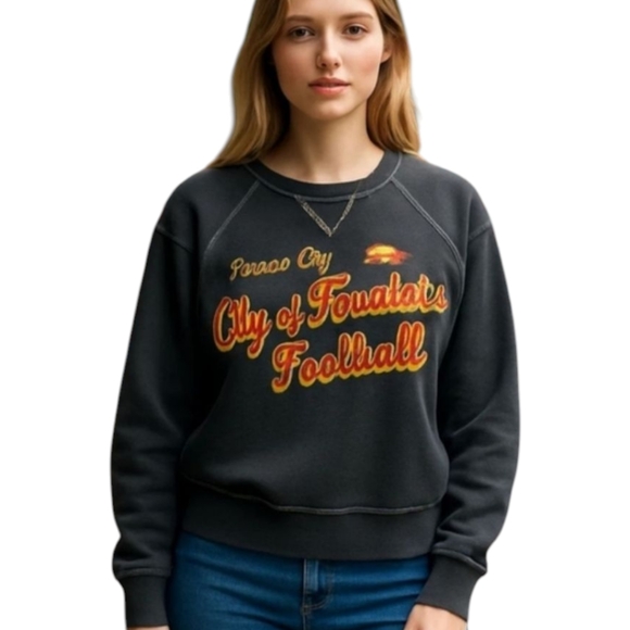 NFL Kansas City Chiefs Distressed Gray Fleece Cith Of Fountains Sweatshirt Sz S - Picture 1 of 8